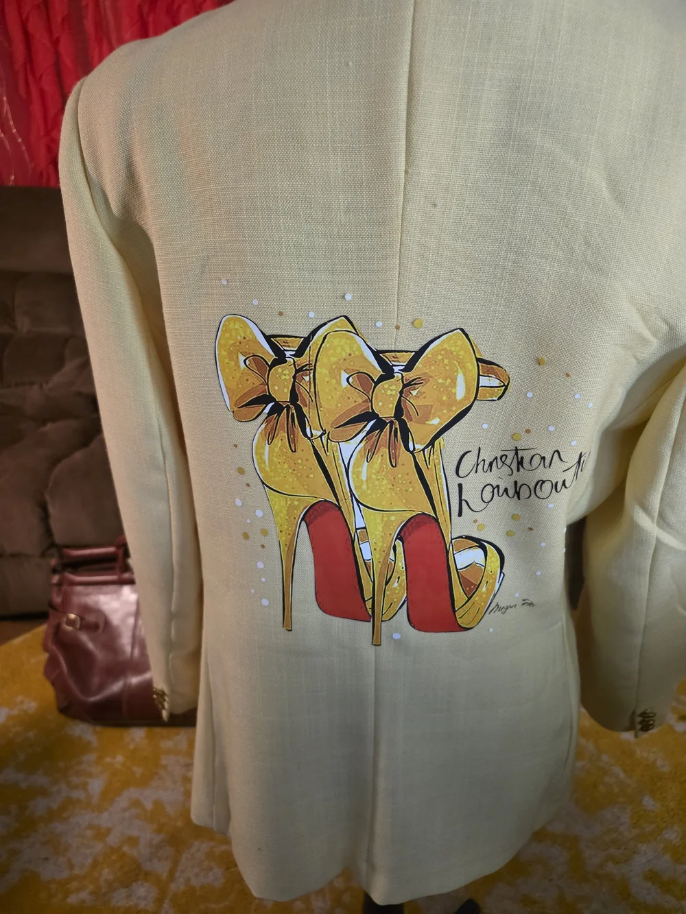 Yellow Embroidered Floral & Portrait Blazer - Women-Inspired Men’s Blazer